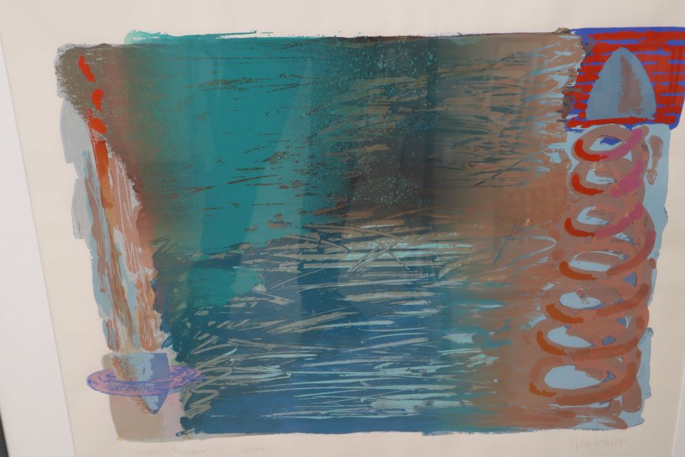 John Lockee, screenprint, Double Incident, 18/100, signed, Lynne Stern Associates label verso, 68 x 86cm